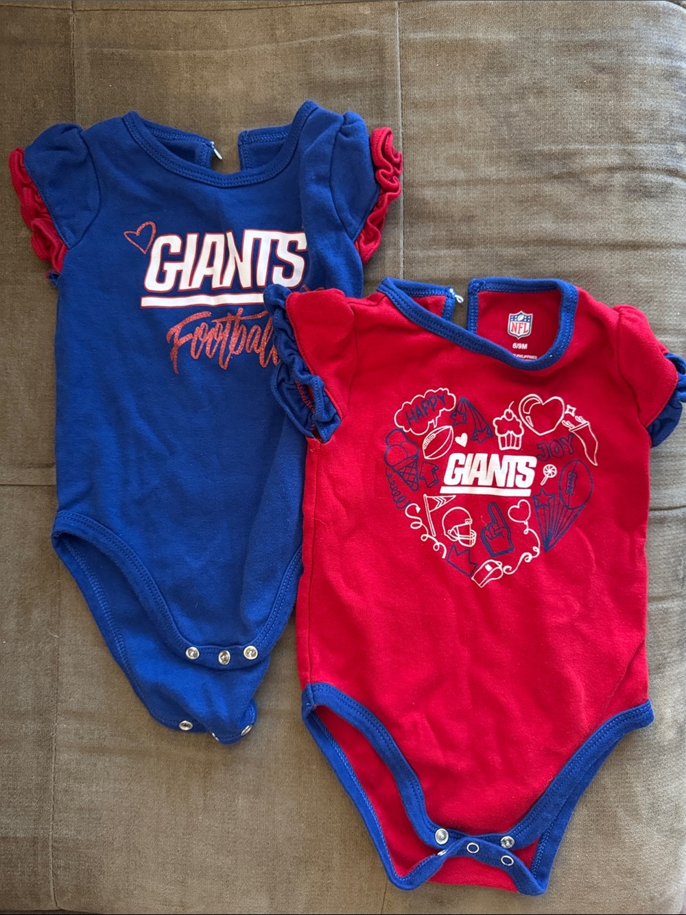 New York Giants Baby Red & Blue One-Piece Bodysuit Set 6-9mo